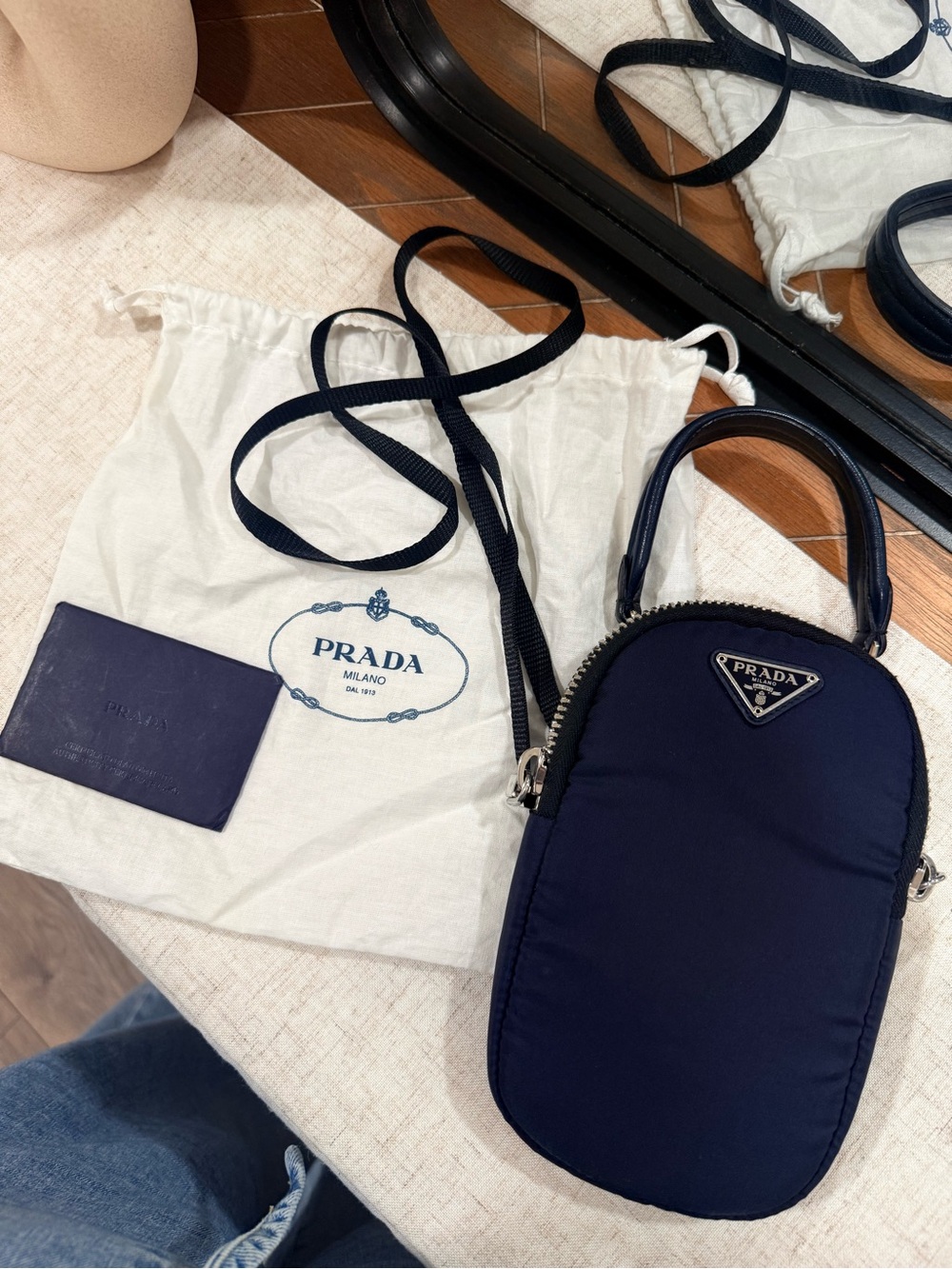 Prada Navy Nylon Mini Bandoliera Tessuto Pocket Crossbody with Top Handle